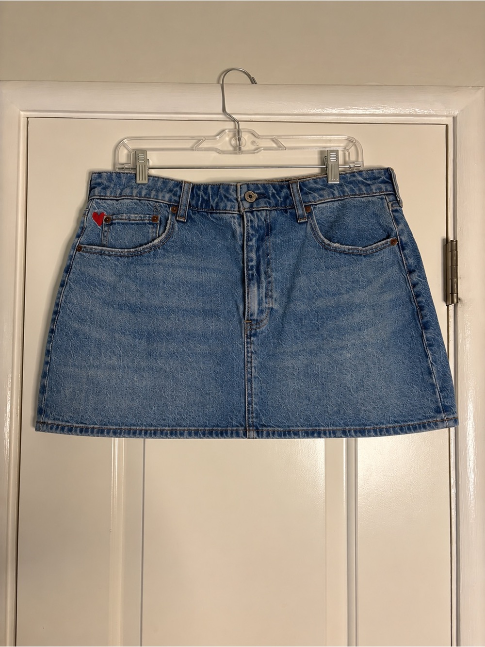 Abercrombie & Fitch Mid Rise Embroidered Denim Mini Skort